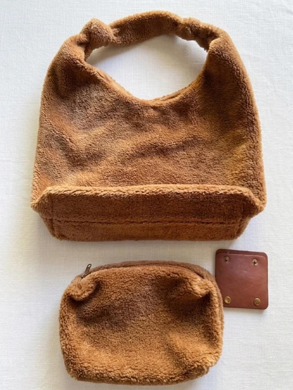 NWOT Anthropologie Love Knot Slouchy Bag Teddy Sherpa Fleece Brown Hobo Set